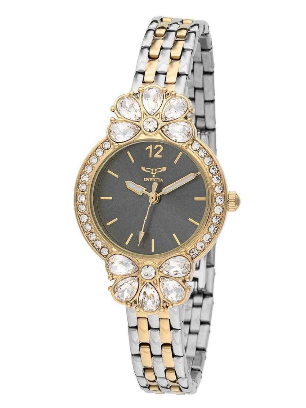 Invicta Two-Tone Floral Crystal Women's Watch - Black Dial